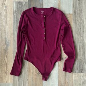American Eagle Outfitters Burgundy Button-Up Bodysuit